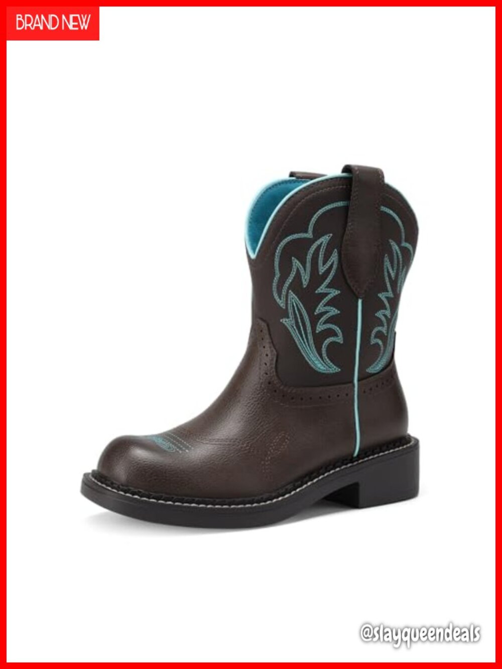 Women's Mid Calf Western Cowboy Boots Faux Leather Slip-On